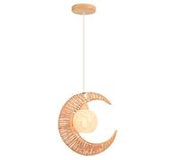 LIGKIN Lampada a Sospensione Rattan Vintage Lampadario Boho Paralume a Corda E27 Plafoniera a Luna Lampada a soffitto per Camera da letto, Soggiorno, Cucina, Caffè