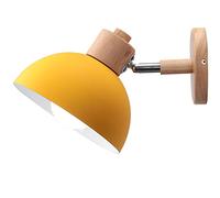 LIGKIN Lampada da Parete, 20cm Applique da Parete Interno in Metallo e Legno, E27 Vintage Applique da Parete Interno, Applique Legno per Camera da Letto, Soggiorno, Bagno, Corridoio, Scale(Giallo)