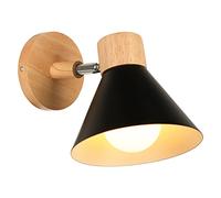 LIGKIN Lampade da Parete Interni Moderna E27 Applique da Parete Industriale Vintage Lampada da Parete Ruotabile in Legno Lampada a Muro per Camera Soggiorno Caffè, Ø18cm