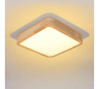 LIGKIN Plafoniera LED Soffitto Legno 24W, Ø30CM Moderni Quadrato Lampada da Soffitto, Luce calda 3000K Plafoniera Bagno per Camera da Letto Bambini Corridoio Soggiorno Balcone