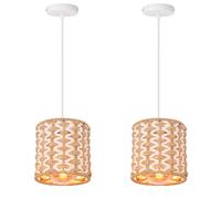 LIGKIN Set di 2 lampadari a sospensione in stile vintage in rattan, lampada a sospensione, stile vintage, per camera da letto, soggiorno, cucina, E27