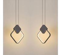 LIGKIN Set di 2 Lampadari a Sospensione LED Moderno 11W Quadrato Creativa Plafoniera in Alluminio LED Lampada da Soffitto per Cucina Soggiorno Camera da letto, Nero