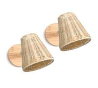 LIGKIN Set di 2 Lampade da Parete Intrecciate a Mano Applique in Bambù Paralume E27 Rattan Vintage Lampada da parete Legno Illuminazione Interna per Soggiorno, Camera da letto, Corridoio