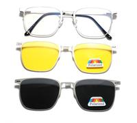 LIGOES Metallo Magnetico Clip Su Occhiali Da Sole Polarizzati Giallo Visione Notte Occhiali Da Sole Multifunzione, Silver Frame