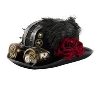 LIGSLN Cappello unisex punk jazz con catena ingranaggi industriale e occhiali rosa scuro fiore per cosplay ed eventi a tema Dressingup Gothic Halloween cappello con occhiali