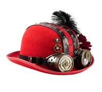 LIGSLN Cappello unisex punk jazz con catena ingranaggi industriale e occhiali rosa scuro fiore per cosplay ed eventi a tema Dressingup Gothic Halloween cappello con occhiali