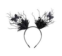 LIGSLN Cerchietto per capelli da donna in corno realistico con farfalla floreale accessorio per feste in costume da diavolo corno per capelli