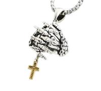 LIGSLN Collana con ciondolo a forma di crocifisso in lega, con mano in preghiera, gioielli fatti a mano per festival musicali e feste amanti del rock, Misura unica, come descritto, come descritto