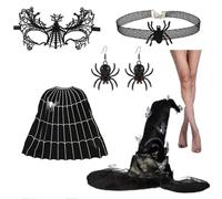 LIGSLN Costume da strega di Halloween per ragazza Cosplay include mantello cappello maschera girocollo collana orecchini calza squisiti dettagli