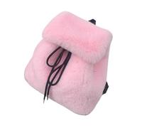 LIGSLN Piccolo zaino peloso con chiusure a coulisse con patta copre borsa a tracolla alla moda invernale in peluche borsa da scuola per le donne zaino in peluche, A