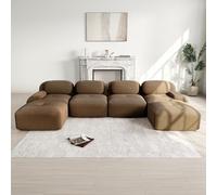 Ligterra Divano Boneless, Set di divani a U, Divano modulare in velluto a costine da 4 posti, con 2 pouf, Senza montaggio e base antiscivolo, Combinabile liberamente, 388×178×75cm (Marrone)