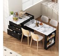 Ligterra Tavolo da bar allungabile, credenza mobile, isola della cucina, credenza, con illuminazione a LED e ciabatte, con cassetto, per cucina, sala da pranzo, 125,5 ~ 187,5 × 71 × 93 (nero)