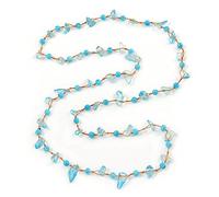 Ligth blu perla in ceramica, azzurro chiaro vetro nugget arancione cotone cavo collana lunga - 96 cm l