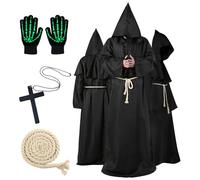 Ligtmor Costume Monaco, Halloween Costume Uomo, Mantello Medievale Uomo con Cappuccio, per Halloween Carnevale (Nero,XL)