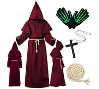 Ligtmor Costume Monaco, Halloween Costume Uomo, Mantello Medievale Uomo con Cappuccio, per Halloween Carnevale (Rosso,XL)