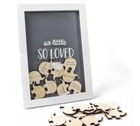 Ligtmor Libro degli Ospiti Baby Shower e Battesimo - Cornice in Legno con 20 Elefanti in Legno per Dediche, Quadro di Firme Alternativo con Cornice Foto per Neonato e Decorazione Cameretta (19x27 cm)
