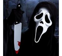Ligtmor Unisex Ghost Face Mask Mask, Halloween Horror Scream MascheraMaschera da Fantasma Cosplay e Coltello Insanguinato Finto per Case Stregate e Feste a Tema