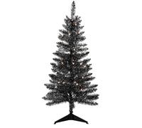 Liguanow Albero di Natale artificiale di Halloween, 1,2 m, nero, mini albero di Natale da tavolo con 50 luci, piccolo albero di Natale per casa, ufficio, feste, vacanze, interni ed esterni,