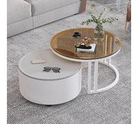 LIGUIEN Set di 2 tavolini rotondi da caffè con ruote, tavolino rotondo creativo in vetro con spazio di archiviazione per stanze piccole, soggiorno, camera da letto, balcone(B-Black)