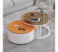 LIGUIEN Set di 2 tavolini rotondi da caffè con ruote, tavolino rotondo creativo in vetro con spazio di archiviazione per stanze piccole, soggiorno, camera da letto, balcone(B-Orange)