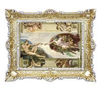LIGUORO SHOP Quadro Creazione di Adamo di Michelangelo Riproduzione Stampata su Carta Effetto Tela con Cornice Barocca cm 55x45 (Oro/Bianco)