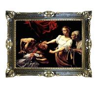 LIGUORO SHOP Quadro di Giuditta e Oloferne di Caravaggio Riproduzione Stampata Su Carta Telata Con Cornice Barocca cm 86x67 (Nero/Oro)