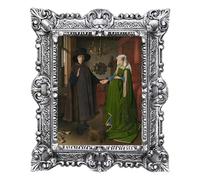 LIGUORO SHOP Quadro I Coniugi Arnolfini di Jan Van Eick Riproduzione Stampata su Banner Telato con Cornice Barocca cm 45x37 (argento anticato)