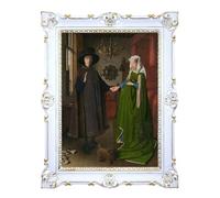 LIGUORO SHOP Quadro I Coniugi Arnolfini di Jan Van Eick Stampa Su Carta Telata Con Cornice Barocca cm 86x67 (Bianco/Oro)