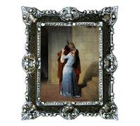 LIGUORO SHOP Quadro Il Bacio di Hayez Riproduzione Stampata su Banner Telato con Cornice Barocca cm 45x37 (Nero/Argento)