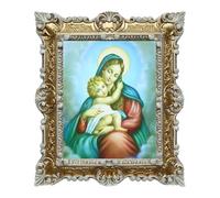 LIGUORO SHOP Quadro La Madonna delle Grazie Riproduzione Stampata su Banner Telato con Cornice Barocca cm 45x37 (Oro/Bianco)