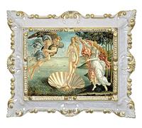 LIGUORO SHOP Quadro La Nascita di Venere di Botticelli Riproduzione Stampata su Banner Telato con Cornice Barocca cm 45x37 (Bianco/Oro)