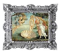 LIGUORO SHOP Quadro La Nascita di Venere di Botticelli Riproduzione Stampata su Banner Telato con Cornice Barocca cm 45x37 (Argento Anticato)