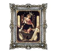 LIGUORO SHOP Stampa Su Carta Telata Del Dipinto Madonna Del Rosario Di Pompei In Cornice Barocca Cm 55x45 (Argento Anticato)