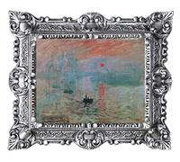 LIGUORO SHOP Stampa su Carta Telata Quadro Claude Monet Impressione sol Nascente con Cornice in Stile Barocco 45X37 cm (Argento Anticato)