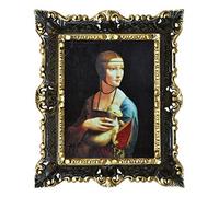 LIGUORO SHOP Stampa su Carta Telata Quadro Leonardo da Vinci Dama con Ermellino con Cornice in Stile Barocco 45X37cm (Nero/Oro)