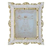 LIGUORO SHOP Stampa su Carta Telata Quadro Leonardo da Vinci Uomo Vitruviano con Cornice in Stile Barocco 45X37cm (Bianco/Oro)