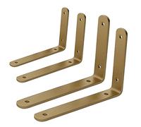 LIGUOYI 4 Pezzi Staffe per Mensole Reggimensola Galleggianti, Staffa A Parete per Interni/Esterni, Nero/Oro, Resistente, Buon Supporto, Staffe per Mensole da Muro L Staffe Angolari