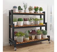 LIGUOYI Portafiori - Porta Piante da Esterno, 2/3 Ripiani Supporto Piante Stand di Piante con Ruote, Espositore per Piante in Metallo per Cortile, Giardino, Patio, Balcone, Soggiorno