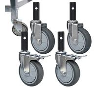 LIGUOYI Set da 4 Ruote Girevoli per Carrello Inox - M12 Steli con 23mm Manicotto Quadrate - Ricambio A Rotelle per Carrello da Cucina, Ø 100 Mm Ruote Gomma Termoplastica 2 con Freni 2 Senza Freni