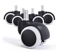 LIHAO 5 Pezzi Ruote Sedia Ufficio, 11X 50MM Ruote per Mobili Ultra Silenziose 360°per Piastrelle Pavimento Duro Moquette, Bianco + Nero