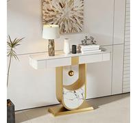LIHDNGXM Console moderna con piano in pietra e cassetti, lungo tavolo rettangolare per divano, mobile ingresso per soggiorno, corridoio e atrio(Gold B,120x35x92cm)