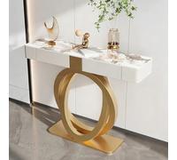 LIHDNGXM Console moderna con piano in pietra e cassetti, lungo tavolo rettangolare per divano, mobile ingresso per soggiorno, corridoio e atrio(Gold B,150x35x92cm)
