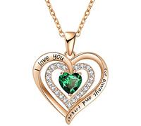 LIHELEI Collana Donna Cuore Birthstone, Argento S925 Collana Cubic Zirconia, Gioielli Regalo Per Donna Anniversario Compleanno Festa Della Mamma Valentin’s Day - May(Oro Rosa)