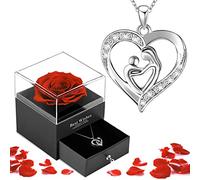 LIHELEI Rosa Eterna Festa Della Mamma Regalo Confezione di Gioielli, Collana con Catena a Cuore per Donna, Regalo di Gioielli con Fiori di Rosa Vera per la Festa Della Mamma e il Compleanno - A