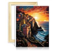 LiHEQING Kit per dipingere con i numeri, motivo: Le Cinque Terre, per adulti, con 3 pennelli e colori acrilici, immagine amante dei graffiti, senza cornice, 30 x 40 cm