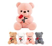 LIHIQIYA Orsacchiotto Peluche con Rosa, Regali Nozze Donna, 25CM Orso di Peluche con Rosa Piccolo e Morbido Orsacchiotto, Matrimonio Anniversario Regali di per Donna Bambini Fidanzata Ragazze