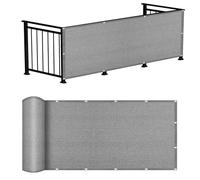 LIHUANE Copri Ringhiera Balcone 190 x 310 cm Protezione UV, Antivento Telo Balcone Ringhiera con Occhielli e Fascetta per Giardino, Patio, Pergola, Giardino, Cortile, Grigio Chiaro