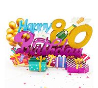 Liif Biglietto di auguri pop-up 3D per 80° compleanno, per donne, uomini, mamma, papà, con palloncino, champagne, divertente, per 80 anni, con messaggio e busta | Dimensioni 20,3 x 15,2 cm