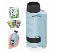 LIIGOU 60x-120x Portatile Microscopio Bambini Con Luci a LED Mini Microscopio Tascabile per Bambini Adulti Con 12 Vetrini Ideale per Studenti E Analisi Di Laboratori Didattico