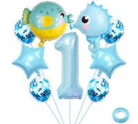 Liitata 1. Seahorse, set di palloncini per feste di compleanno, azzurro, numero 1, palloncini in pellicola, per bambini, compleanni, feste
